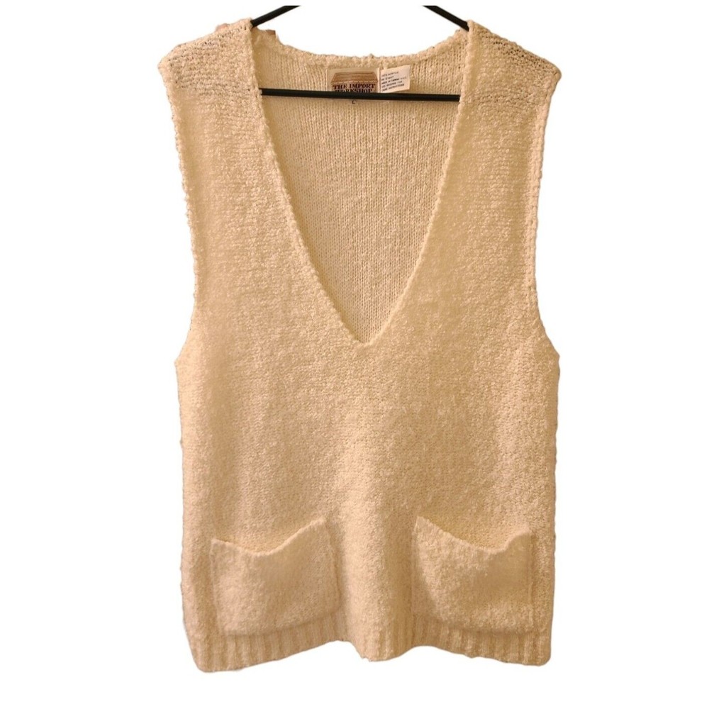 VTG The Import Workshop Sleeveless Sweater Vest Large White